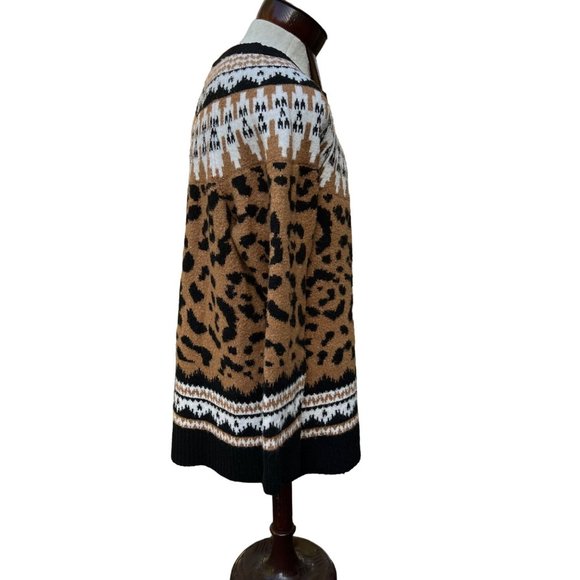 Torrid Womens Leopard Fair Isle Scandanavian Nordic Sweater Black Brown Size 1 - Picture 4 of 11